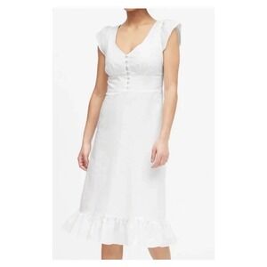 NEW! $120 BANANA REPUBLIC White Ruffle Button Front MIDI DRESS Linen Blend Sz 00